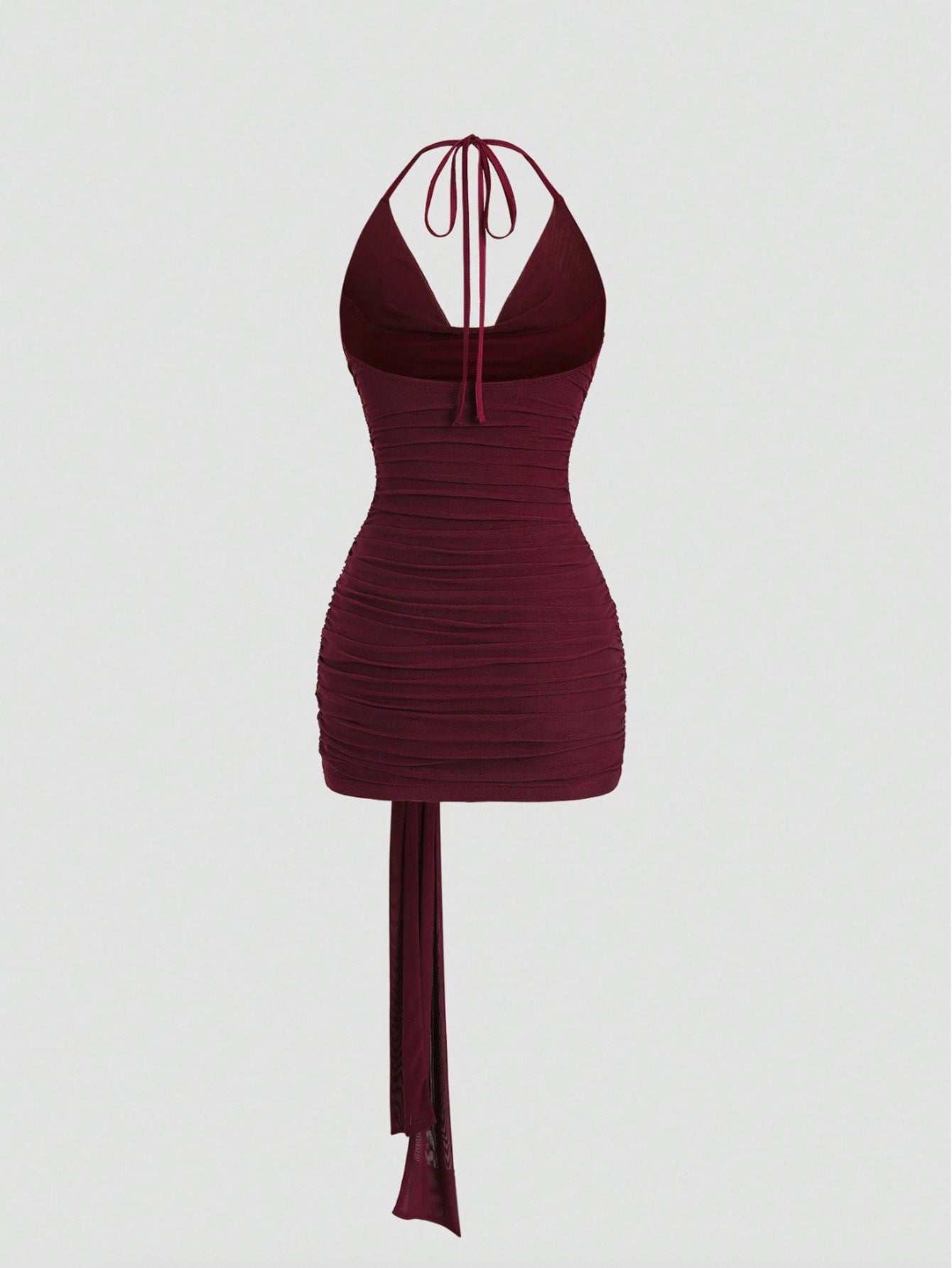 Women Halter Neck Belted Metallic Buckle Rushed Short Skirt  Sexy Backless Bodycon Dress